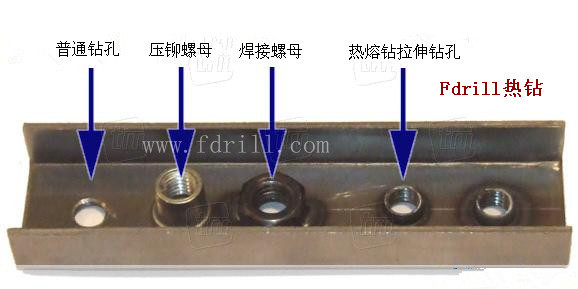 Fdrill熱熔鉆拉伸鉆孔與普通鉆孔、鉚接螺母、焊接螺母工藝的對比